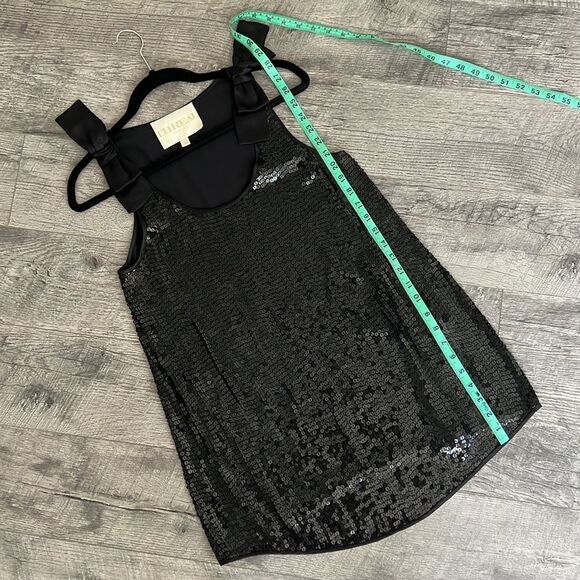 THREAL social 100% silk outgoing top black sequins bows Sz 2 - Picture 11 of 11